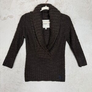 Abercrombie & Fitch Y2K XS Brown Wool Blend Shawl Collar Chunky Knit Sweater